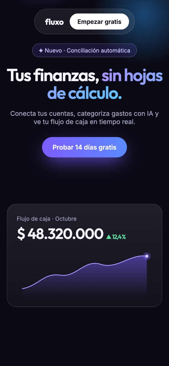 Captura de la página web de Fluxo en móvil