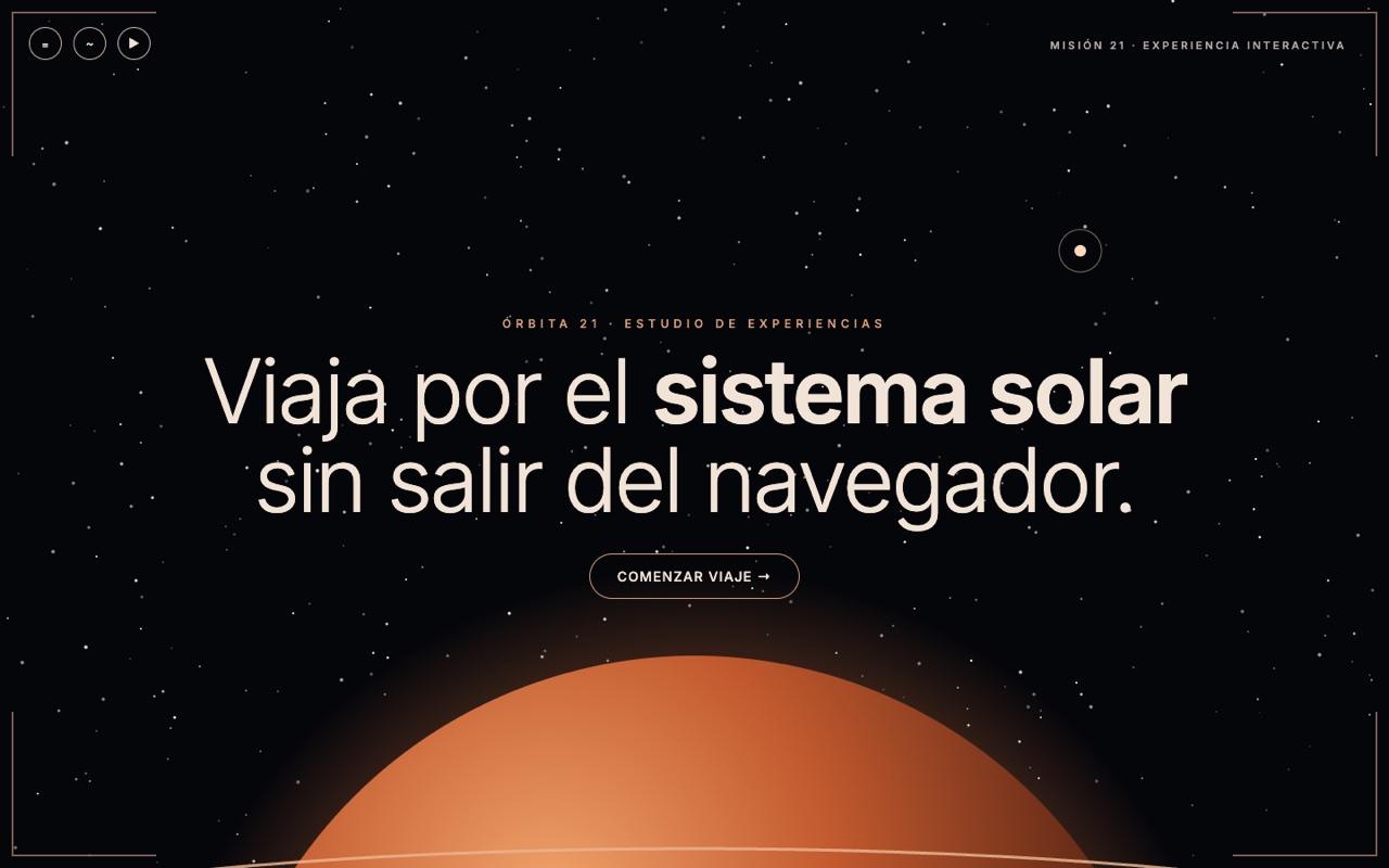 Captura de la página web de Órbita 21 en escritorio